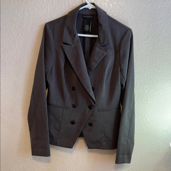 Metaphor Gray Double-Breasted Blazer Tailored Suit Jacket - Picture 5 of 5